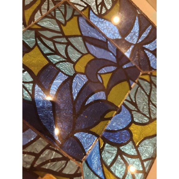 MCM Vintage Signed Georges Briard Blue Green Glass Guild Square Mosaic Tray - Picture 3 of 6